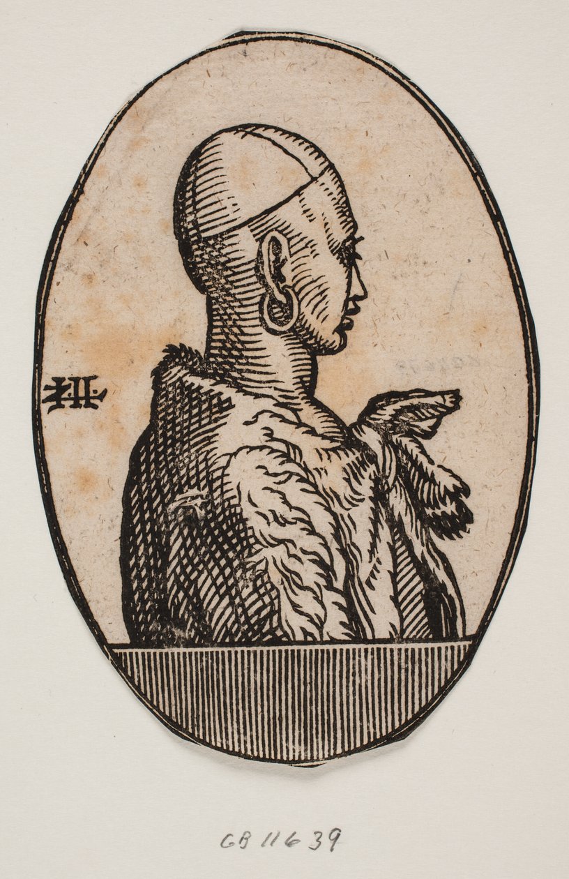 Circular Medallion with Half-Length Portrait of Unbearded Man Wearing a Calotte and an Earring, with a Fur Draped Over His Shoulder; Profile Towards the Right by Melchior Lorck