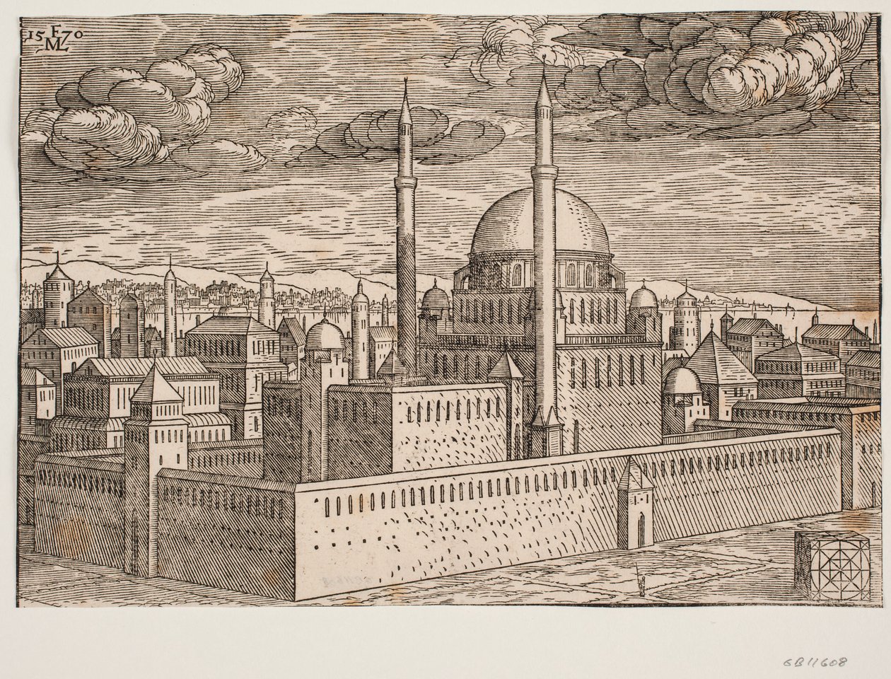 Mosque, with Two Minarets, as Seen from the Northwest; on the Other Side of the Water, Galata Can Be Seen by Melchior Lorck