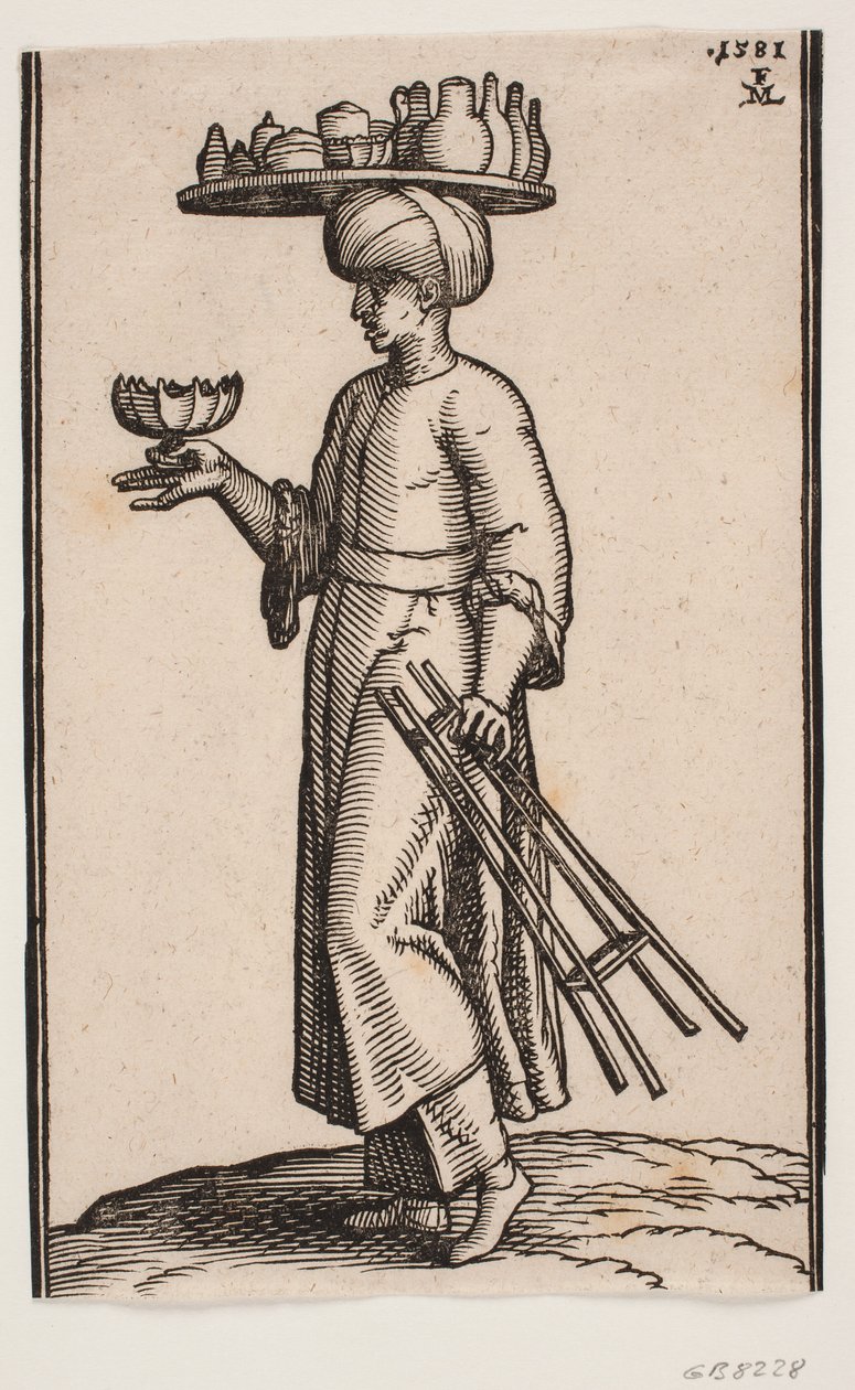 Peddler of Refreshing Beverages, Walking Toward the Left Side by Melchior Lorck