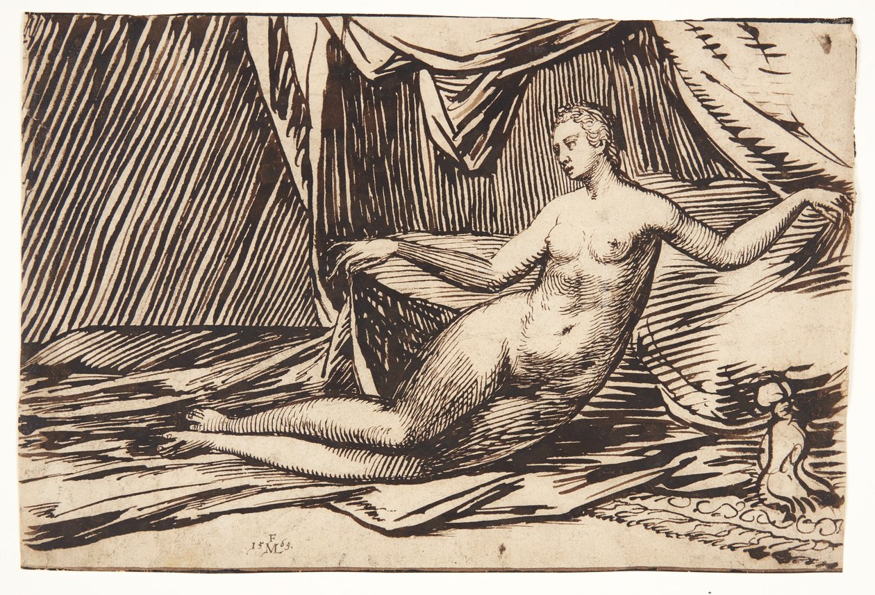Reclining Naked Woman under a Tent-like Drapery by Melchior Lorck