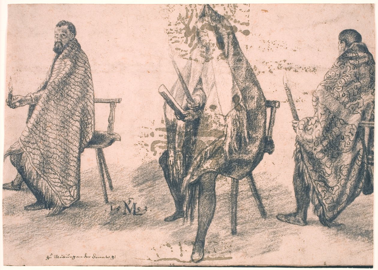 Three Seated Men, Each One Holding a Candle in His Hand by Melchior Lorck