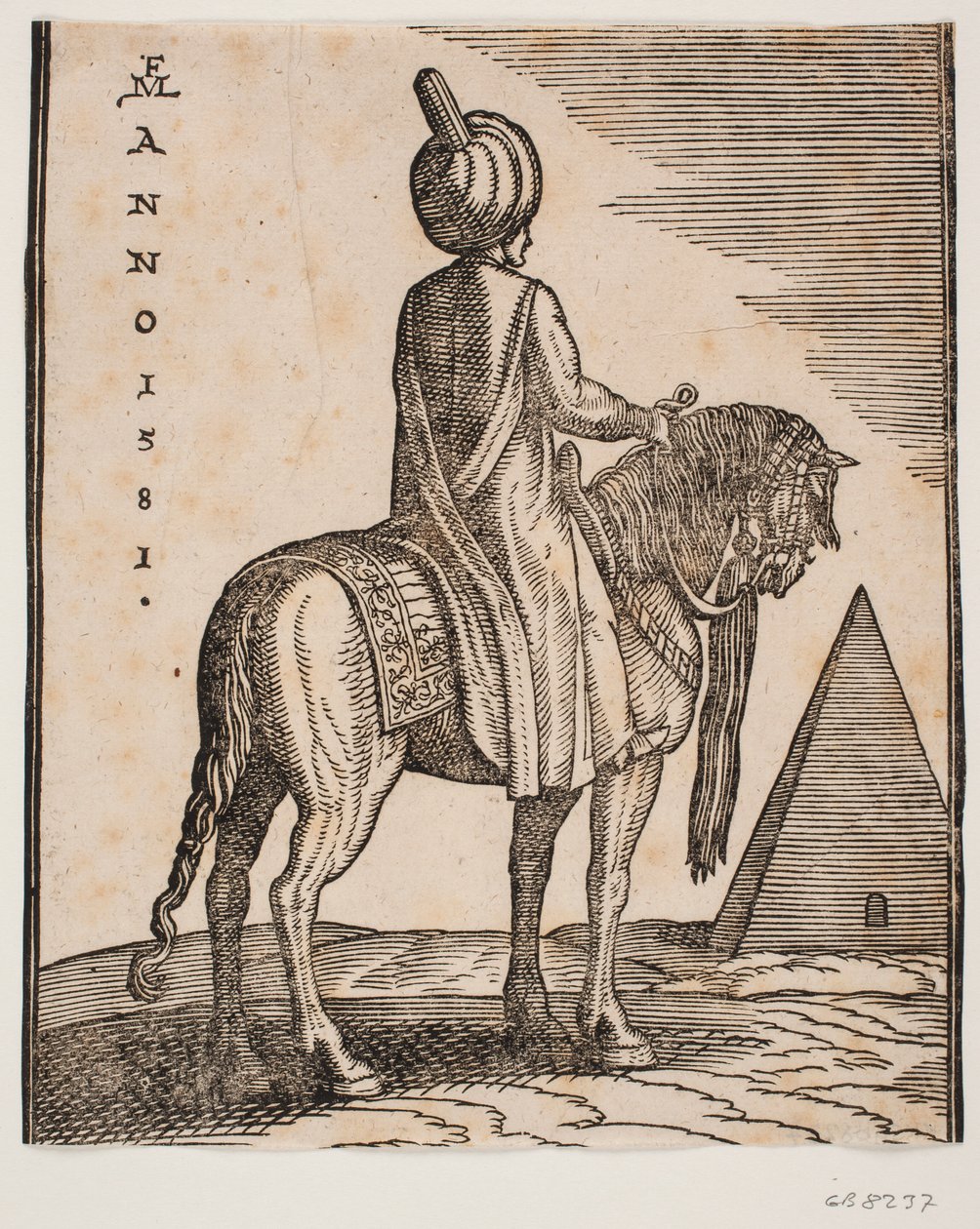 Turbaned, Unarmed Rider Seen from Behind; Pyramid in the Background by Melchior Lorck