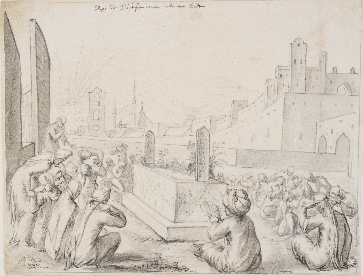Turkish Women Mourning Around a Gravestone by Melchior Lorck