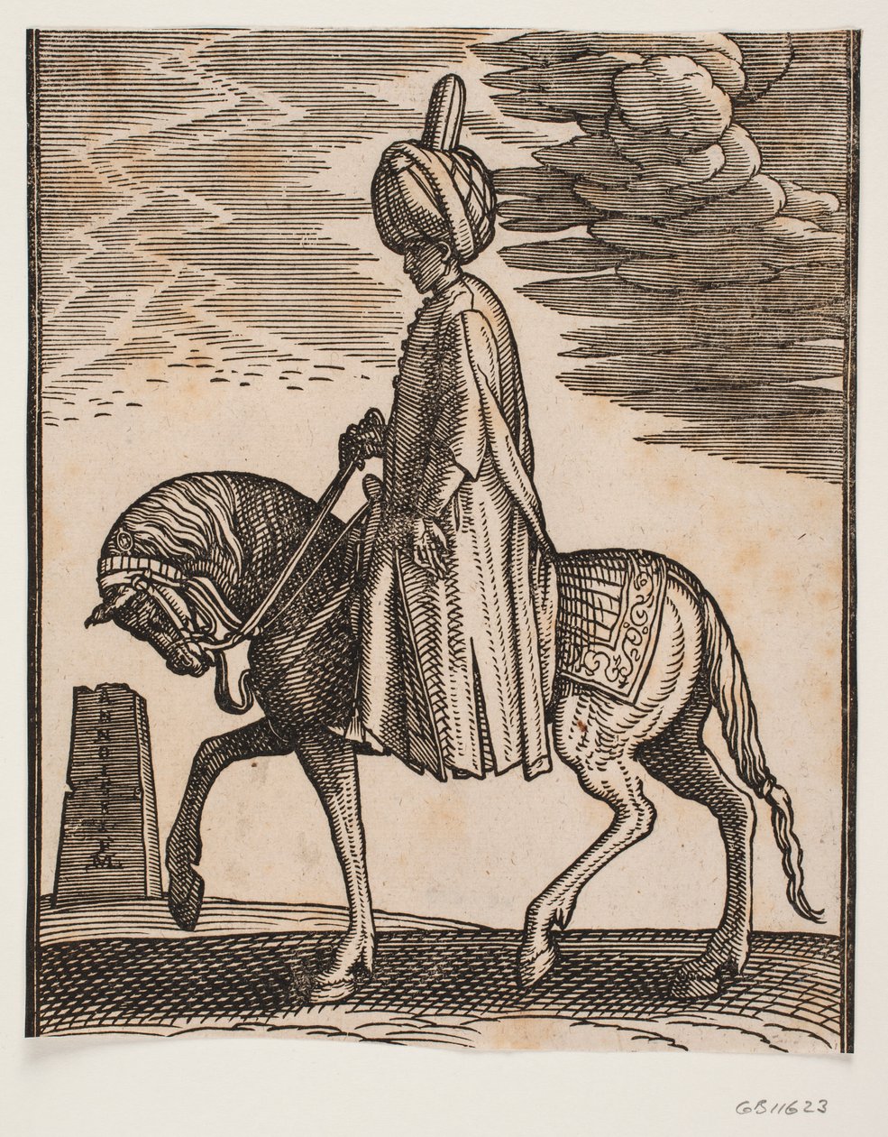 Unarmed Turban-Clad Rider, Profile Towards the Left; in Front of the Horse, an Obelisk in Ruins by Melchior Lorck