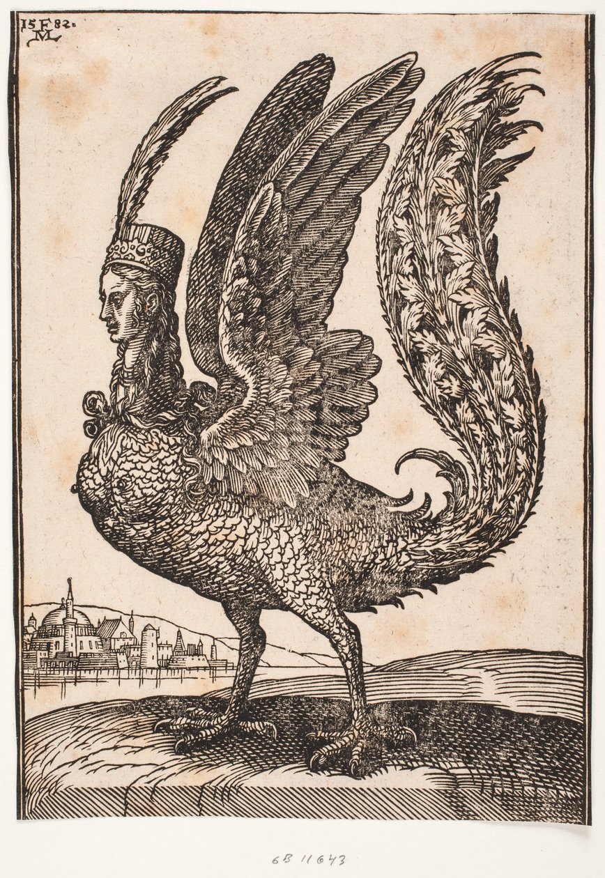 Unidentified mythical animal, harpy or siren by Melchior Lorck