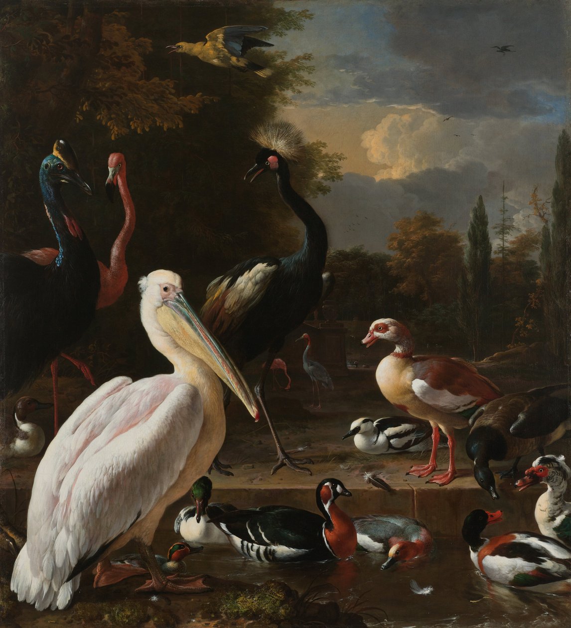 A Pelican and Other Birds by a Water Basin, known as 
