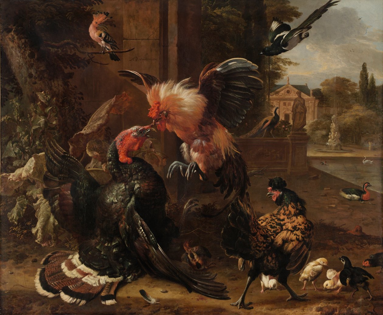 A Rooster and Turkey Fighting by Melchior de Hondecoeter