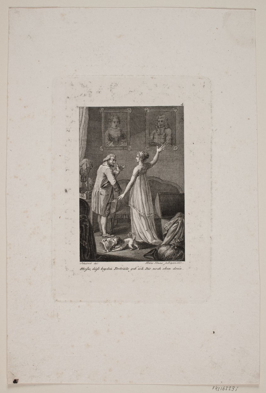 Illustration with Lady and Gentleman in Front of Two Portraits by Meno Haas