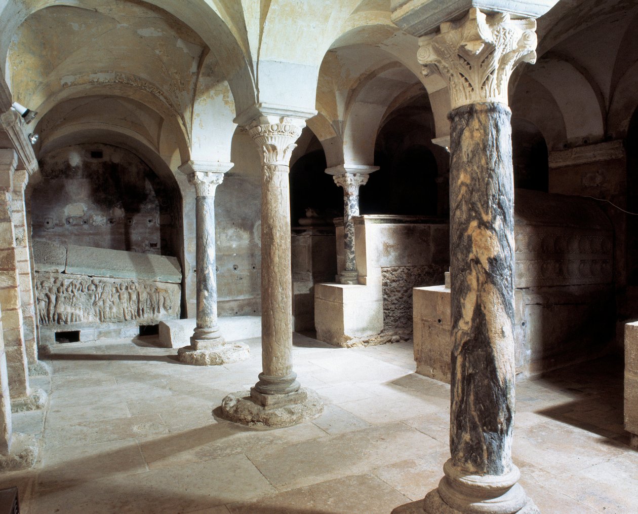 Merovingian Art: view of the crypt of the Abbey of Jouarre by Merovingian