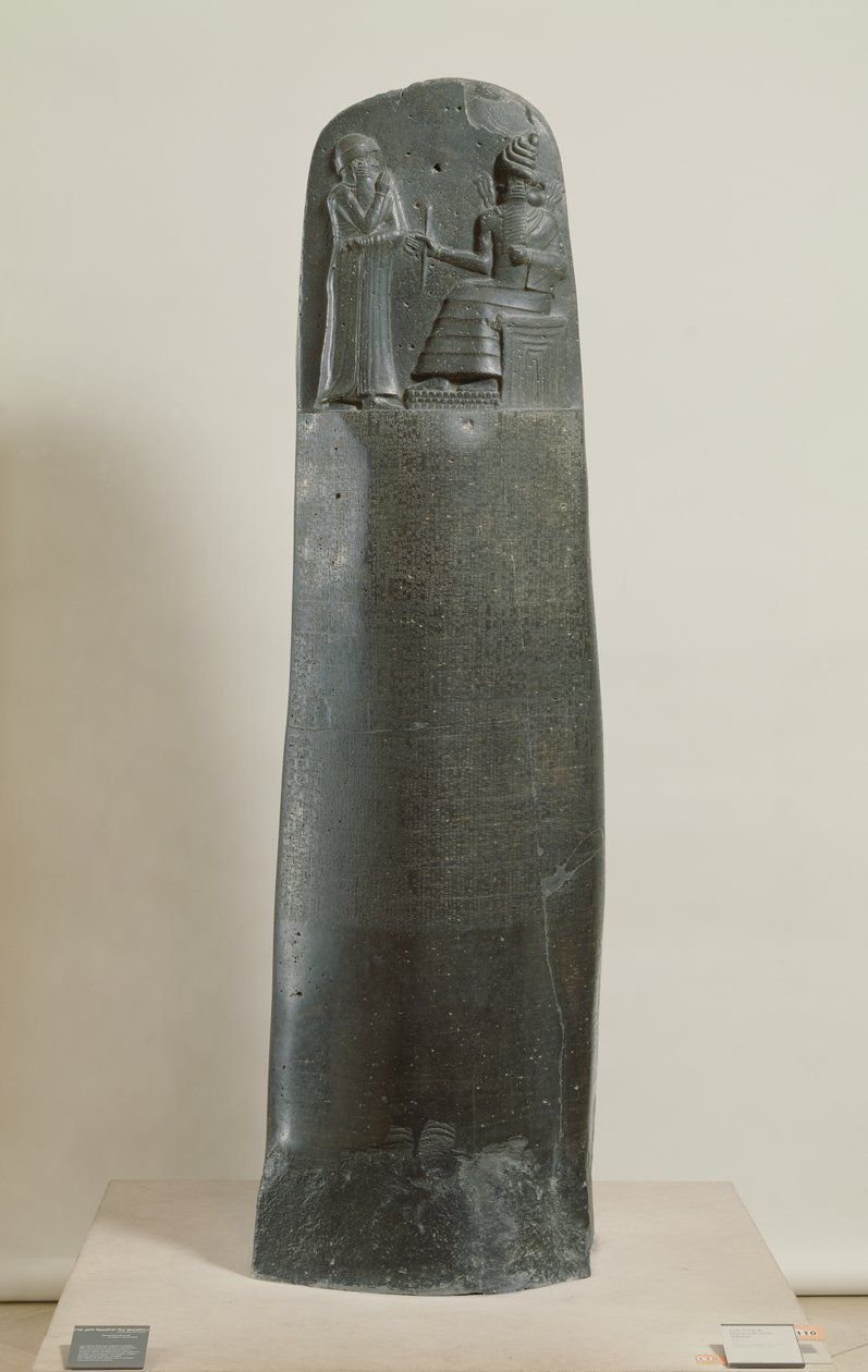 Code of Hammurabi: the God Shamash Dictating His Laws to Hammurabi, King of Babylon, found at Susa, Iran by Mesopotamian
