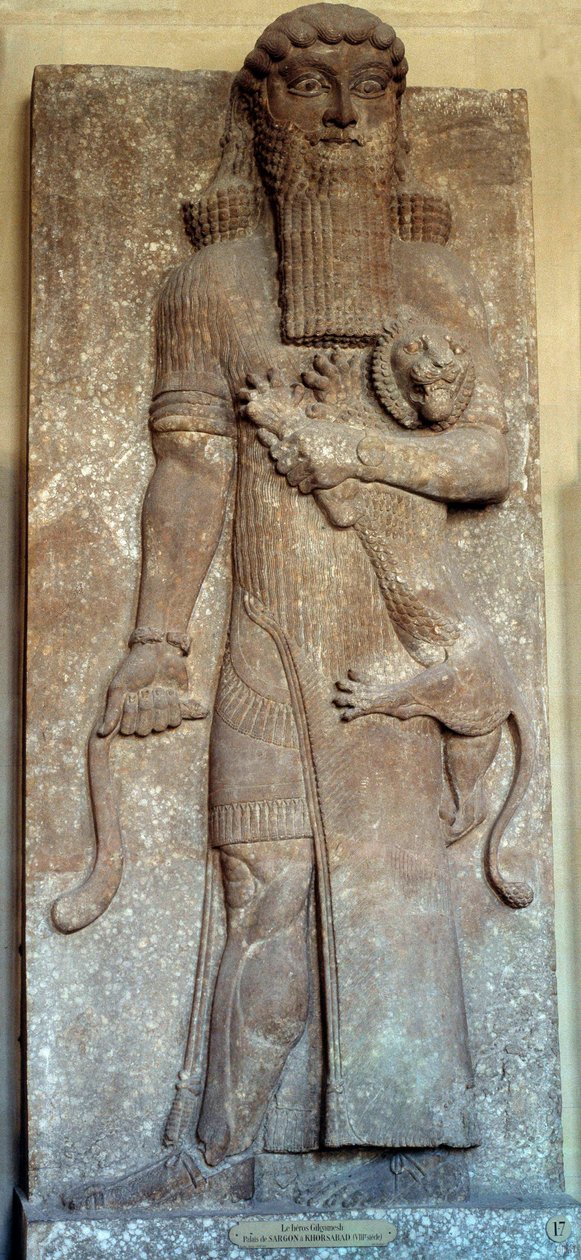 Statue of Sargon mastering a lion, said Gilgamesh by Mesopotamian Mesopotamian