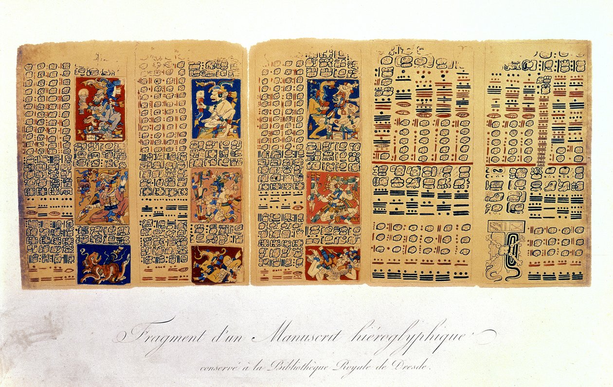 Copy of a Fragment of the Dresden Codex Showing Mayan Astronomical Calculations by Mexican School