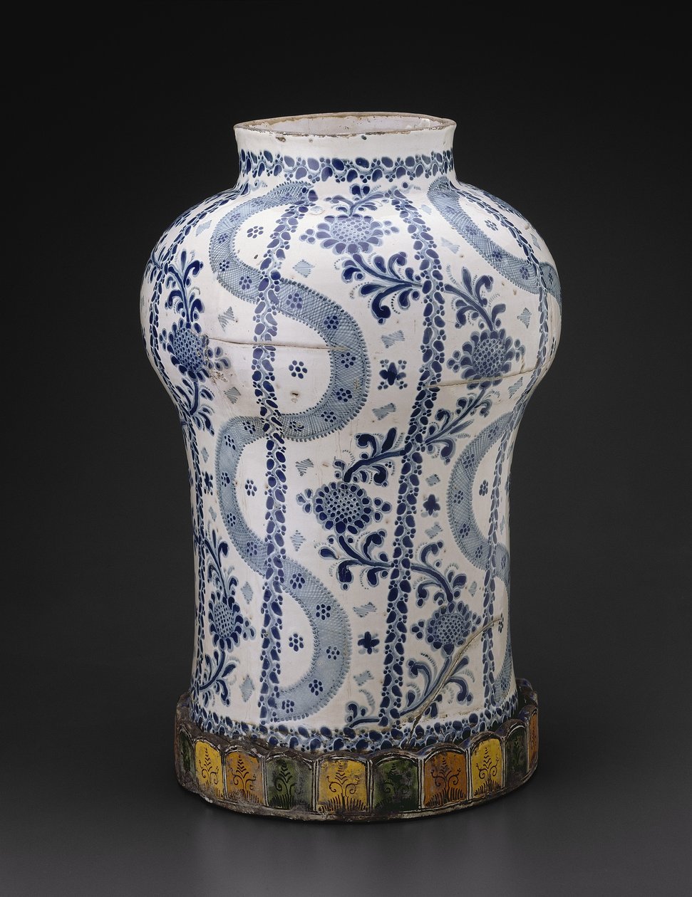 Jar with Vertical Flowing Bands and Vines with Sunflowerlike Blossoms by Mexican School