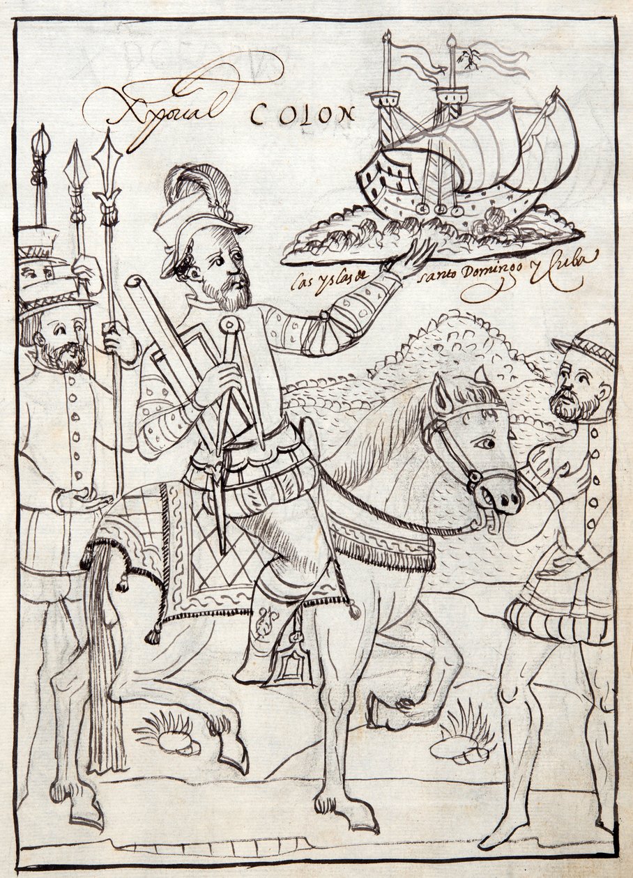 Christopher Columbus, illustration from Historia de Tlaxcala by Diego Munoz Camargo by Mexican School