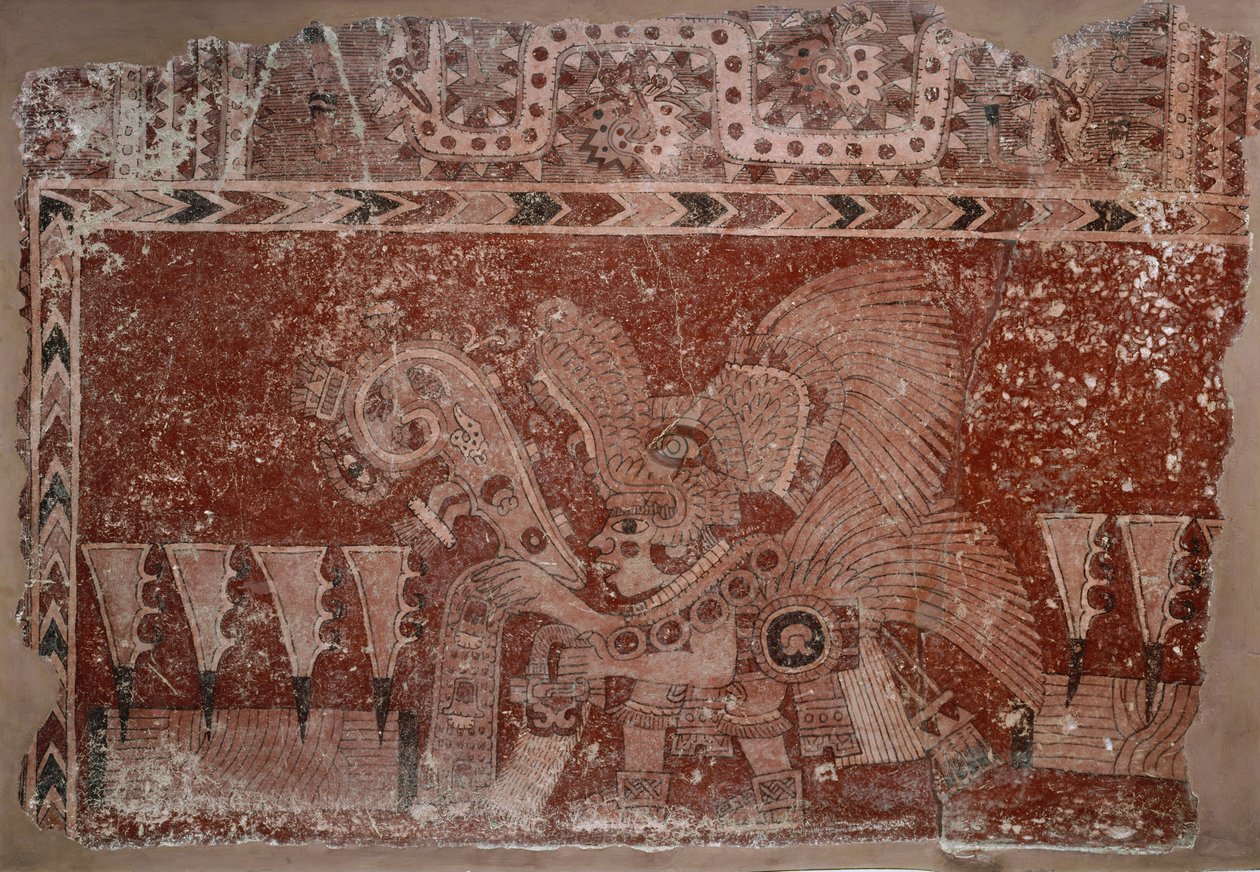 Mural Fragment with Elite Male and Maguey Cactus Leaves, Teotihuacán Style, Classic Period by Mexican School