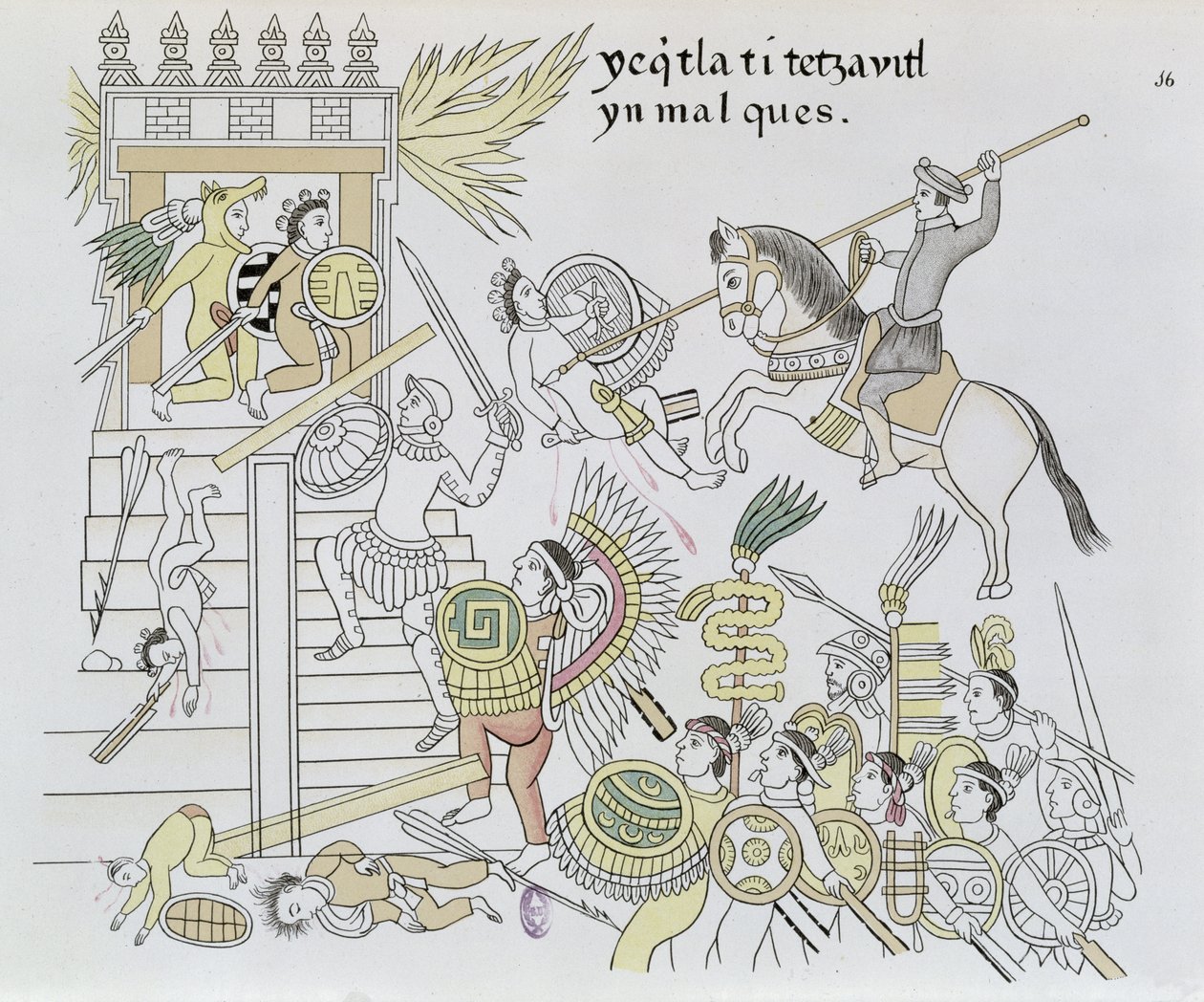 The Burning of the Idols by Hernan Cortes, illustration from a facsimile of a Mexican Indian picture history Lienzo de Tlaxcala of c.1550, 1892 by Mexican School
