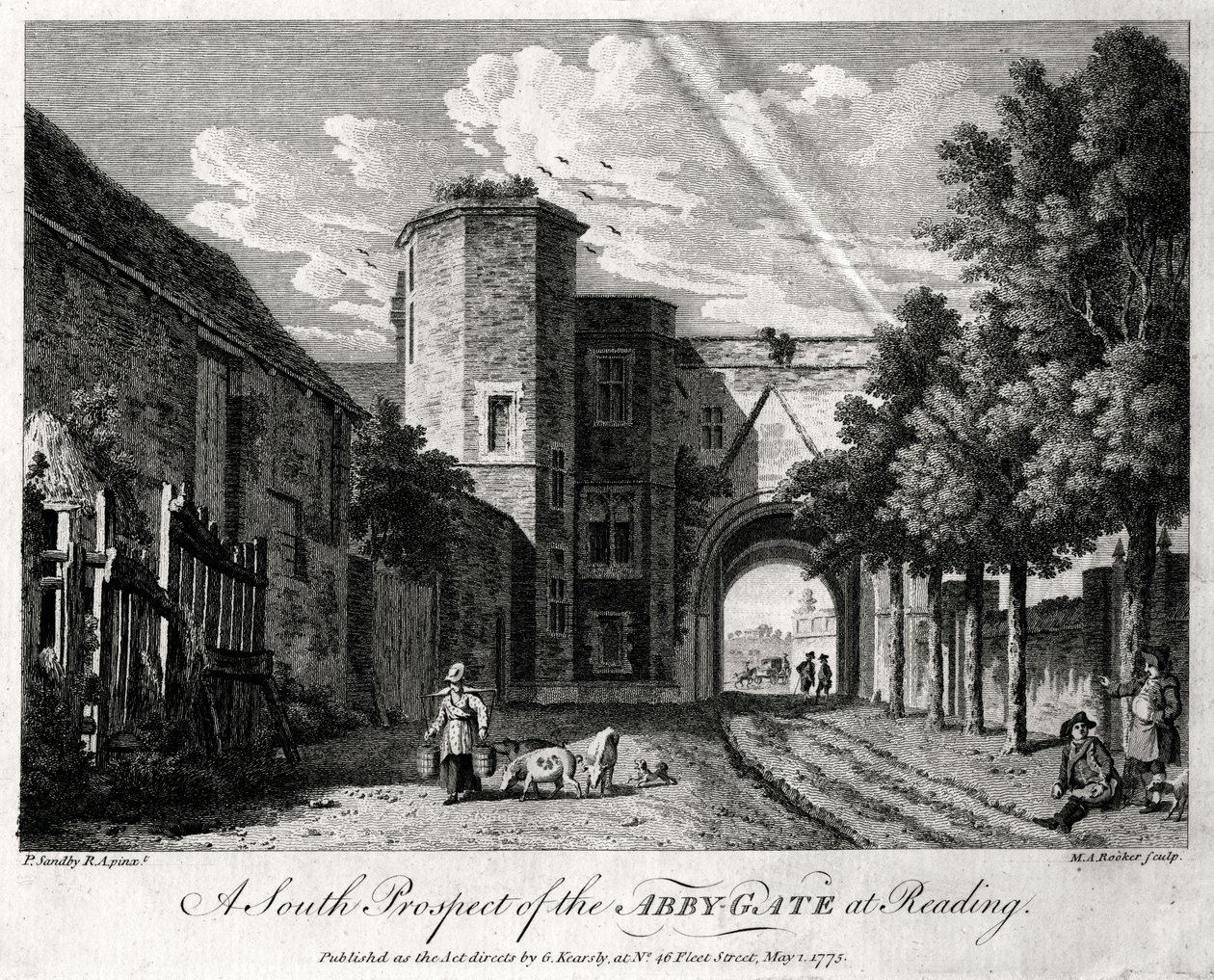 A South Prospect of the Abby-Gate at Reading, Berkshire, 1775 by Michael Angelo Rooker