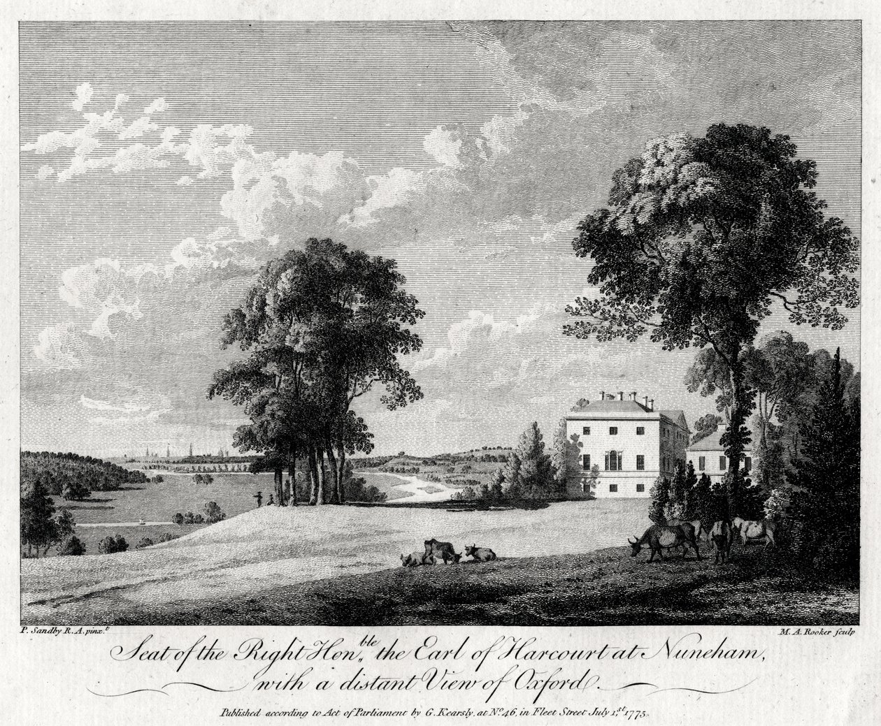 Seat of the Right Honourable the Earl of Harcourt at Nuneham, with a Distant View of Oxford, 1775 by Michael Angelo Rooker