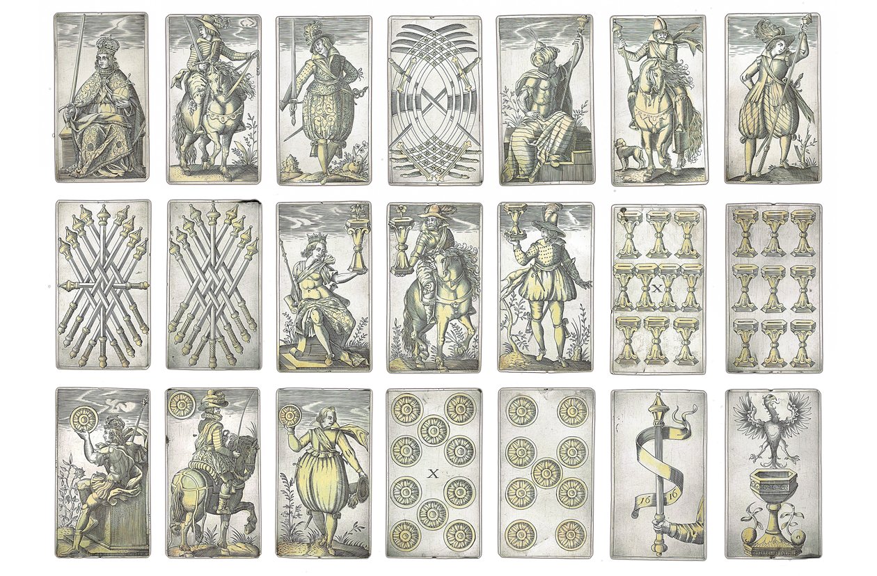 (detail) of an extremely rare set of 52 playing cards engraved in the four Italian suits, Augsburg by Michael Froemmer