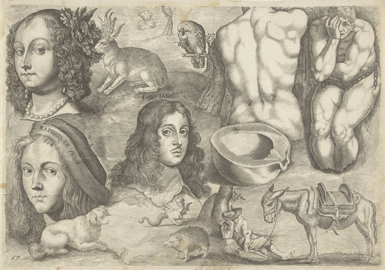 Study Sheet with Drawing Examples: Heads, Animals, Figures by Michael Snijders