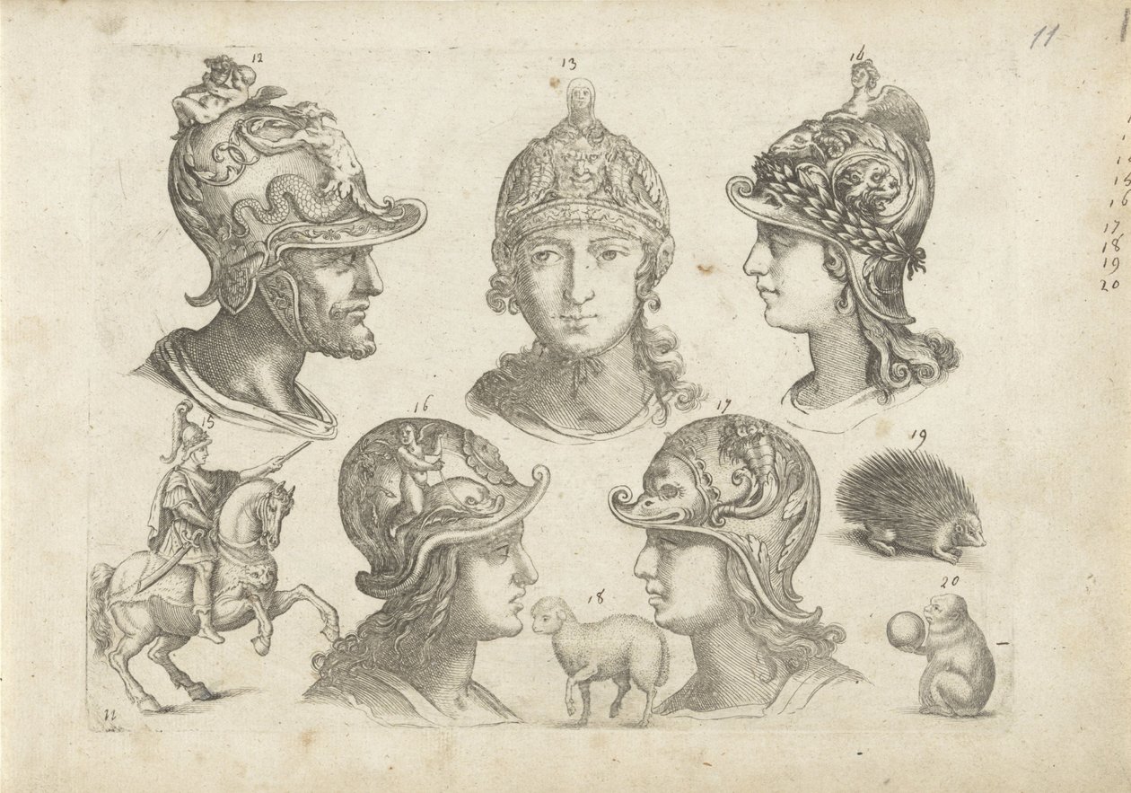 Study Sheet with Drawing Examples: Heads and Animals by Michael Snijders