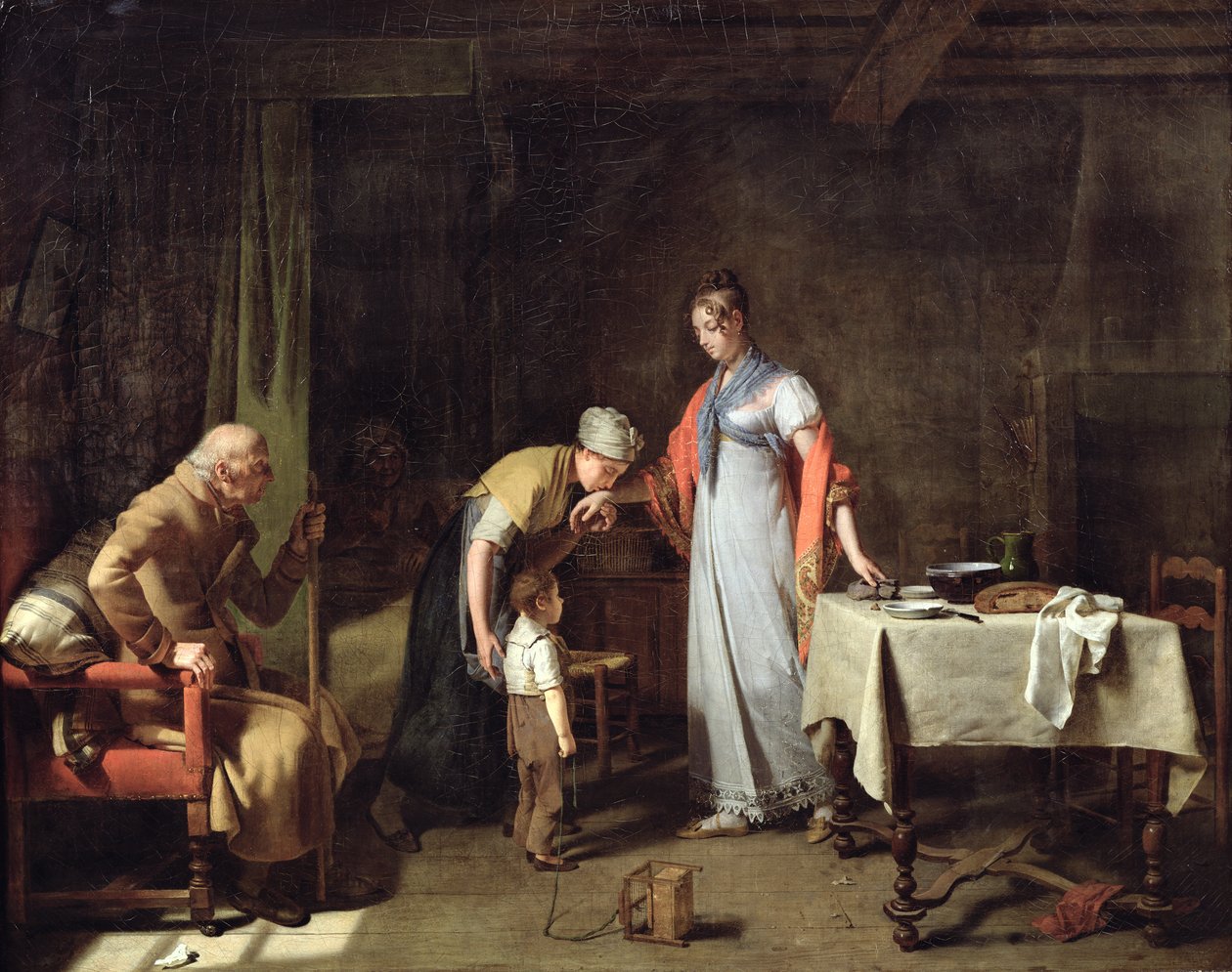 Young Woman Helping an Unfortunate Family by Michel Martin Drolling