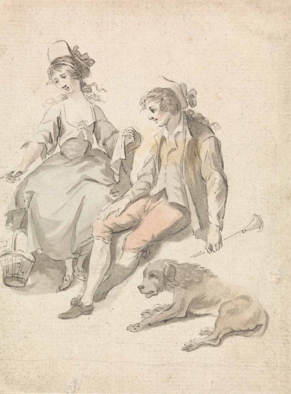 Shepherd, Shepherdess and Dog by Michel Vincent Brandoin