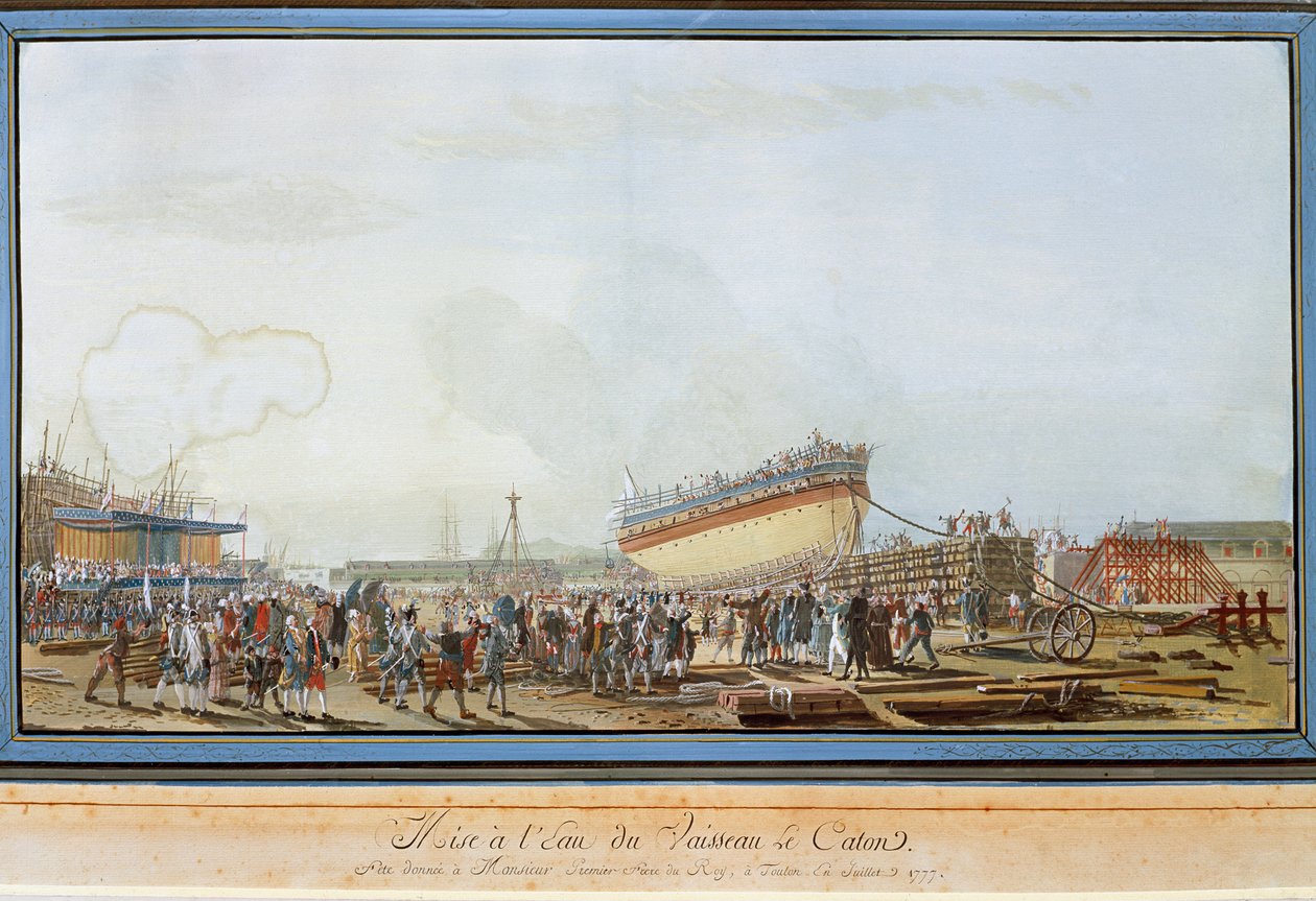 The launch of the ship Le Caton in the harbour of Toulon in the presence of the Count of Provence in July 1777 by Michel de Toulon