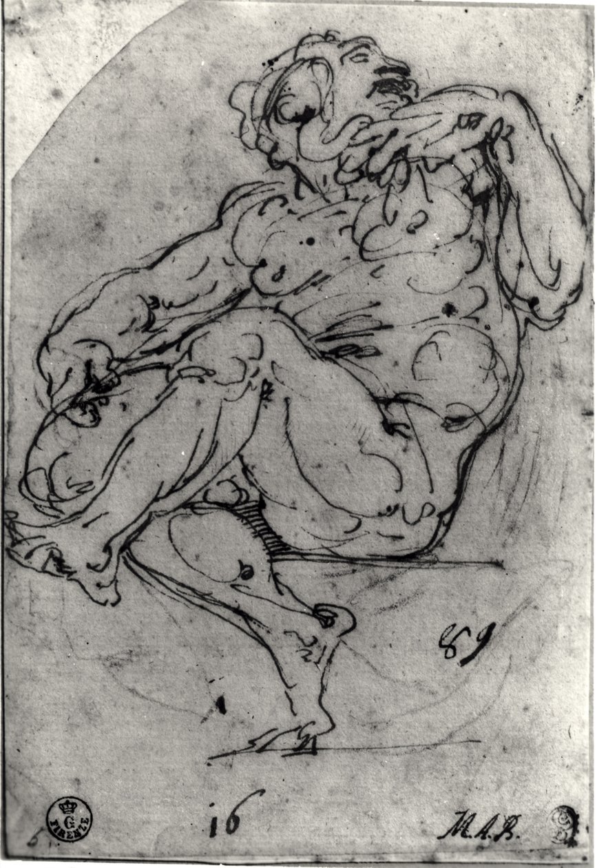 Seated male nude by Michelangelo Buonarroti