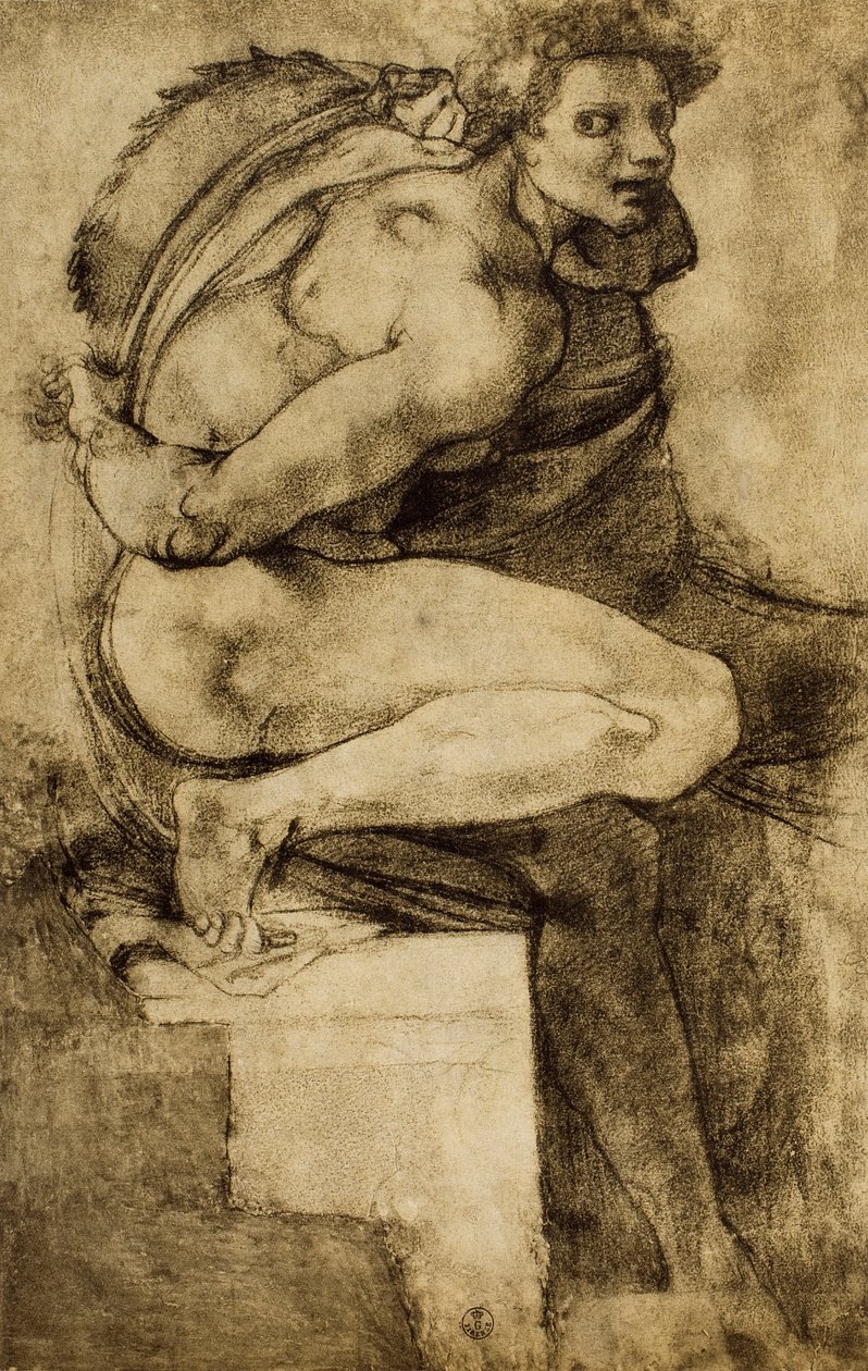 Study of a Male Nude with Bent Leg by Michelangelo Buonarroti