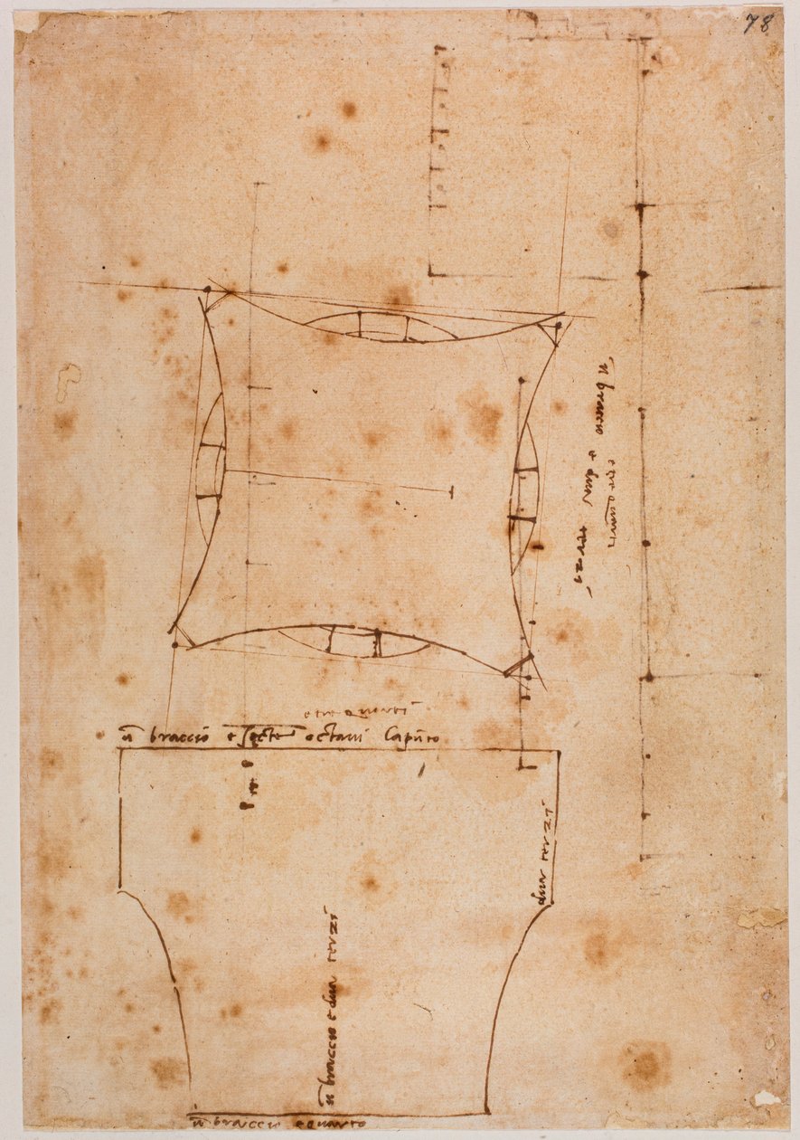 Plan and elevation of capital, 16th century by Michelangelo (after) Buonarroti