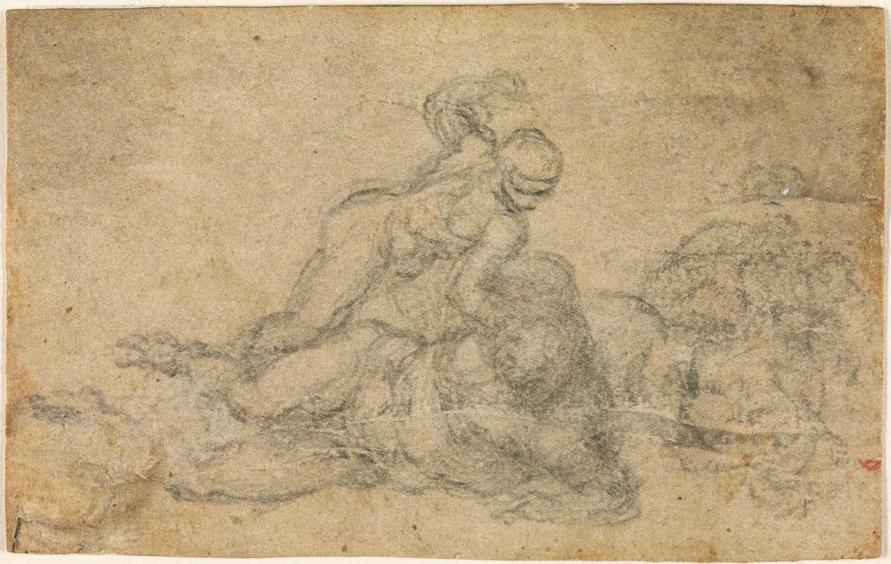 David and Goliath. Verso Ruled Architectural Studies, ca. 1550-1556, I, 32a by Michelangelo