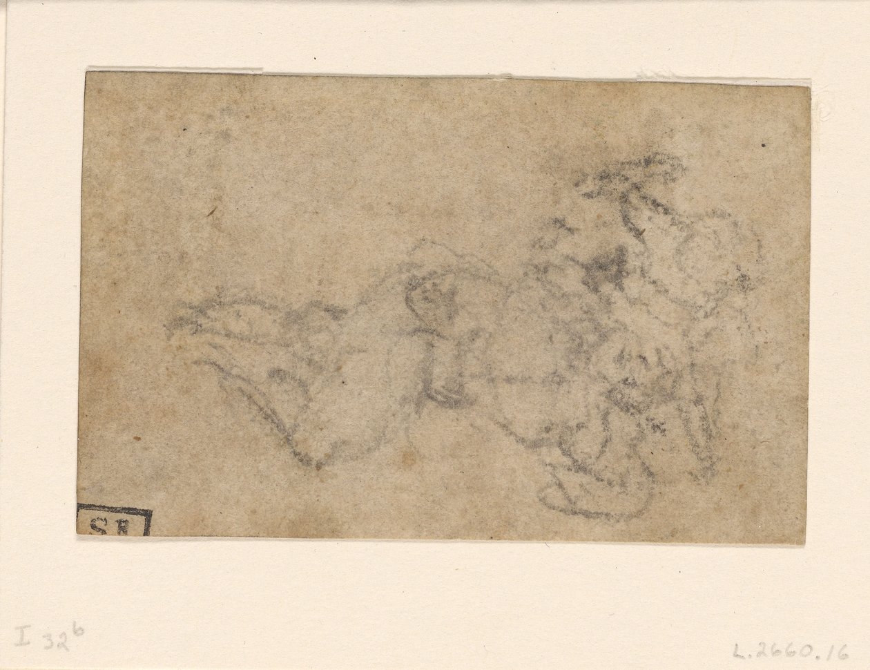 David and Goliath. Verso Ruled Architectural Studies, ca. 1550-1556, I, 32b by Michelangelo
