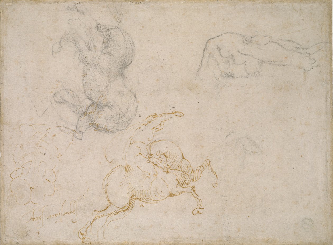 A Horseman charging and other Studies by Michelangelo Buonarroti