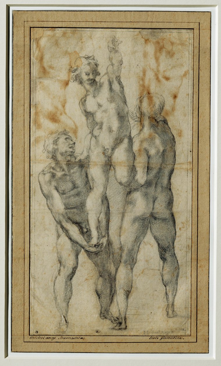 Two Nude Men Lifting a Third, circa 1502-06 by Michelangelo Buonarroti