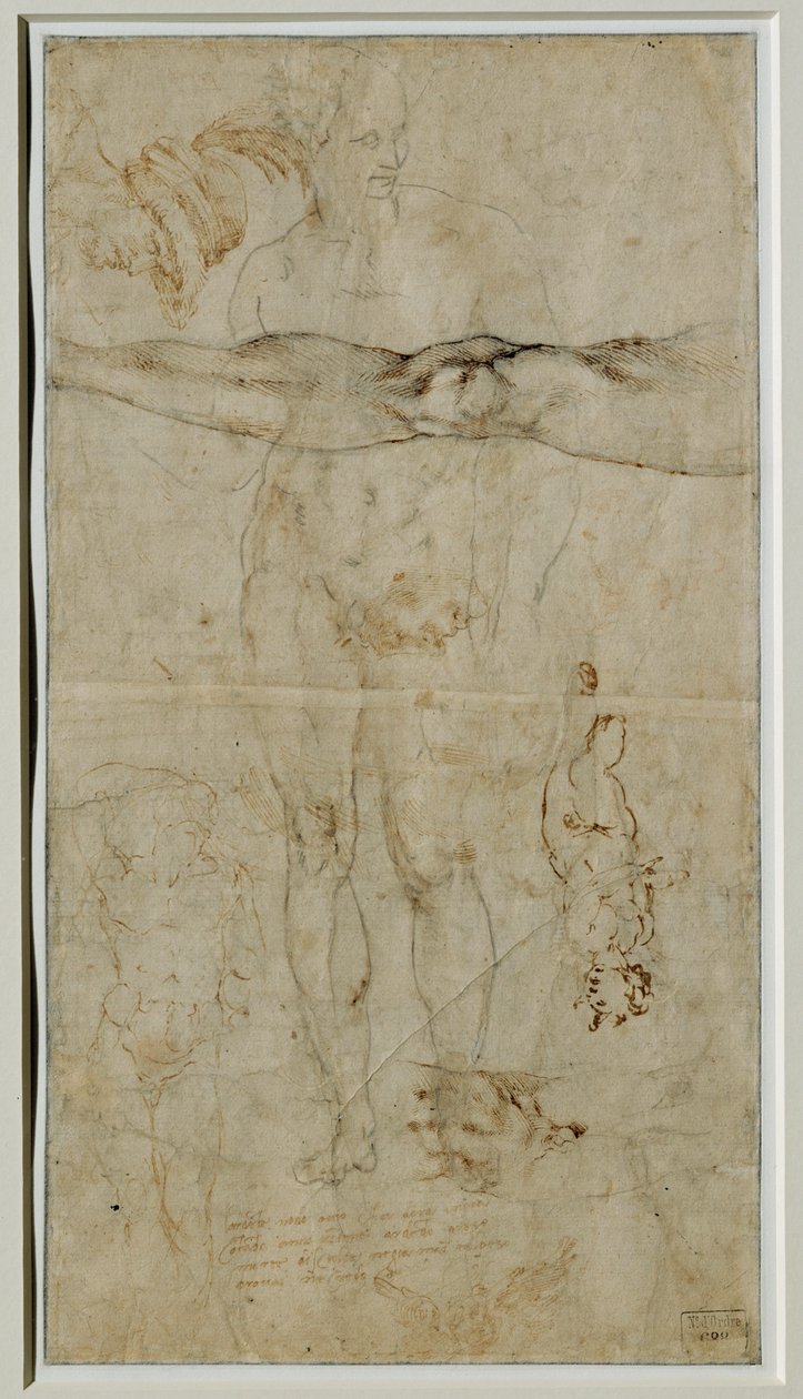 Various Studies of Figures, Inscription after a Sonnet by Petrarch, circa 1506 by Michelangelo Buonarroti