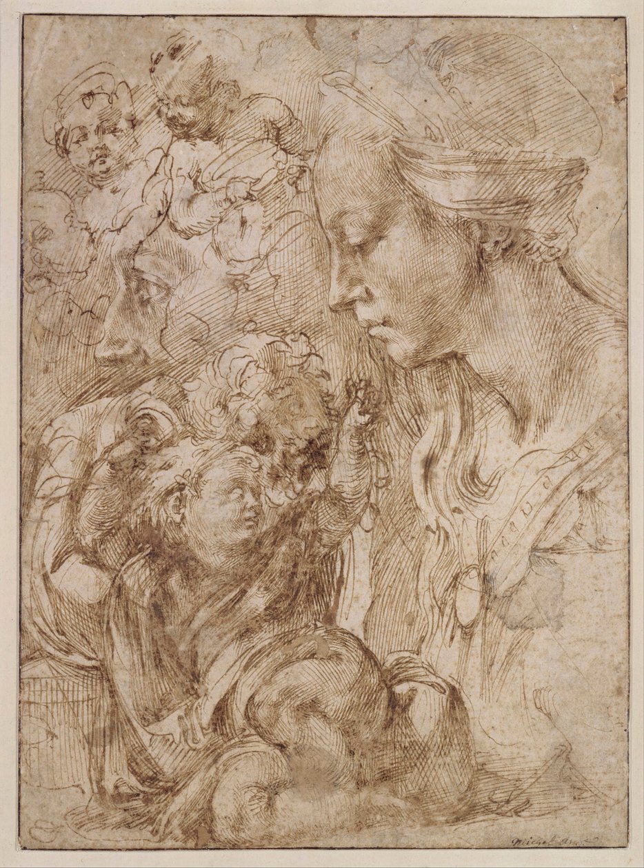Studies for a Holy Family with John the Baptist as Child (detail) by Michelangelo Buonarroti