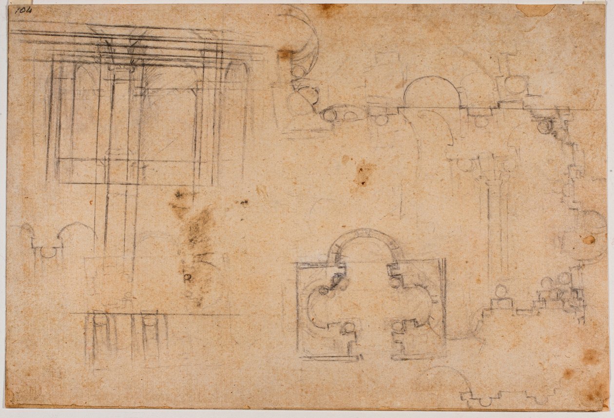 Floor plan and architectural elevations of the Sforza Chapel by Michelangelo Buonarroti