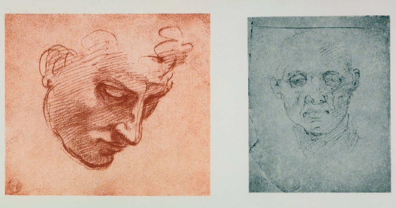 Front view of a face, and one in profile by Michelangelo Buonarroti