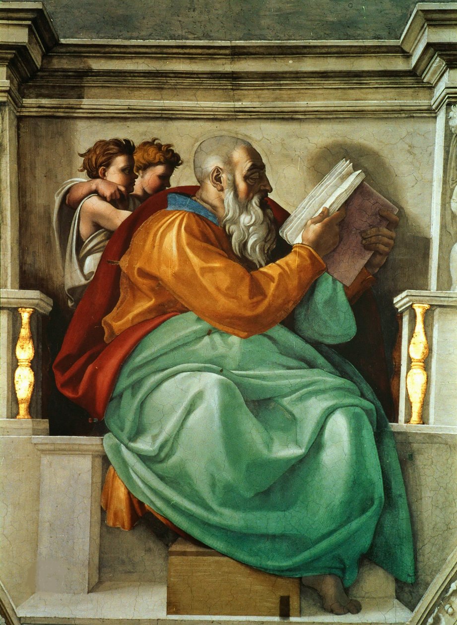 Prophets and Sibyls: Zechariah Sistine Chapel ceiling in the Vatican by Michelangelo Buonarroti