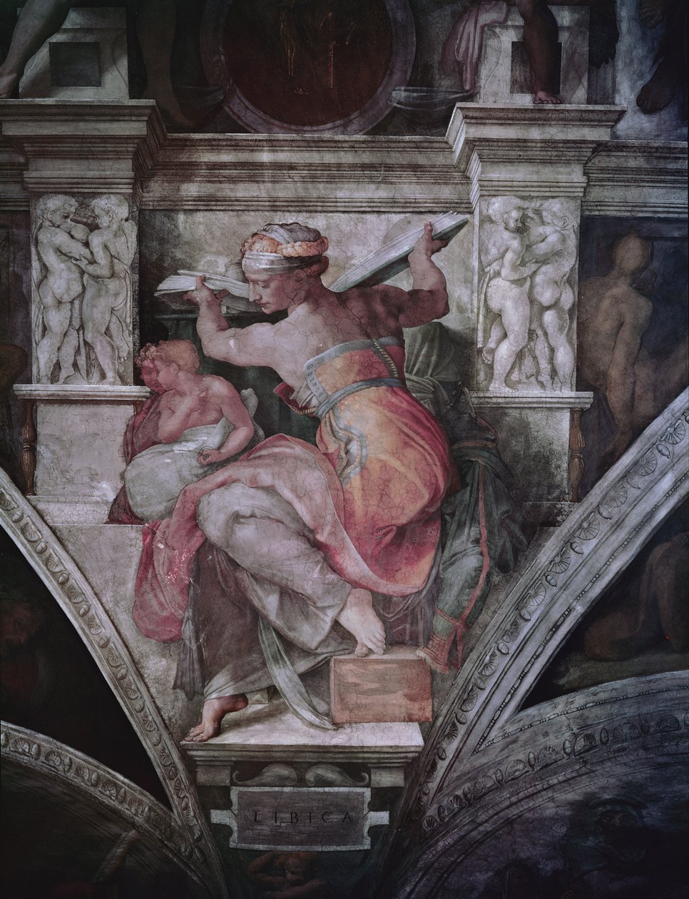 Sistine Chapel Ceiling: Libyan Sibyl (pre restoration) by Michelangelo Buonarroti