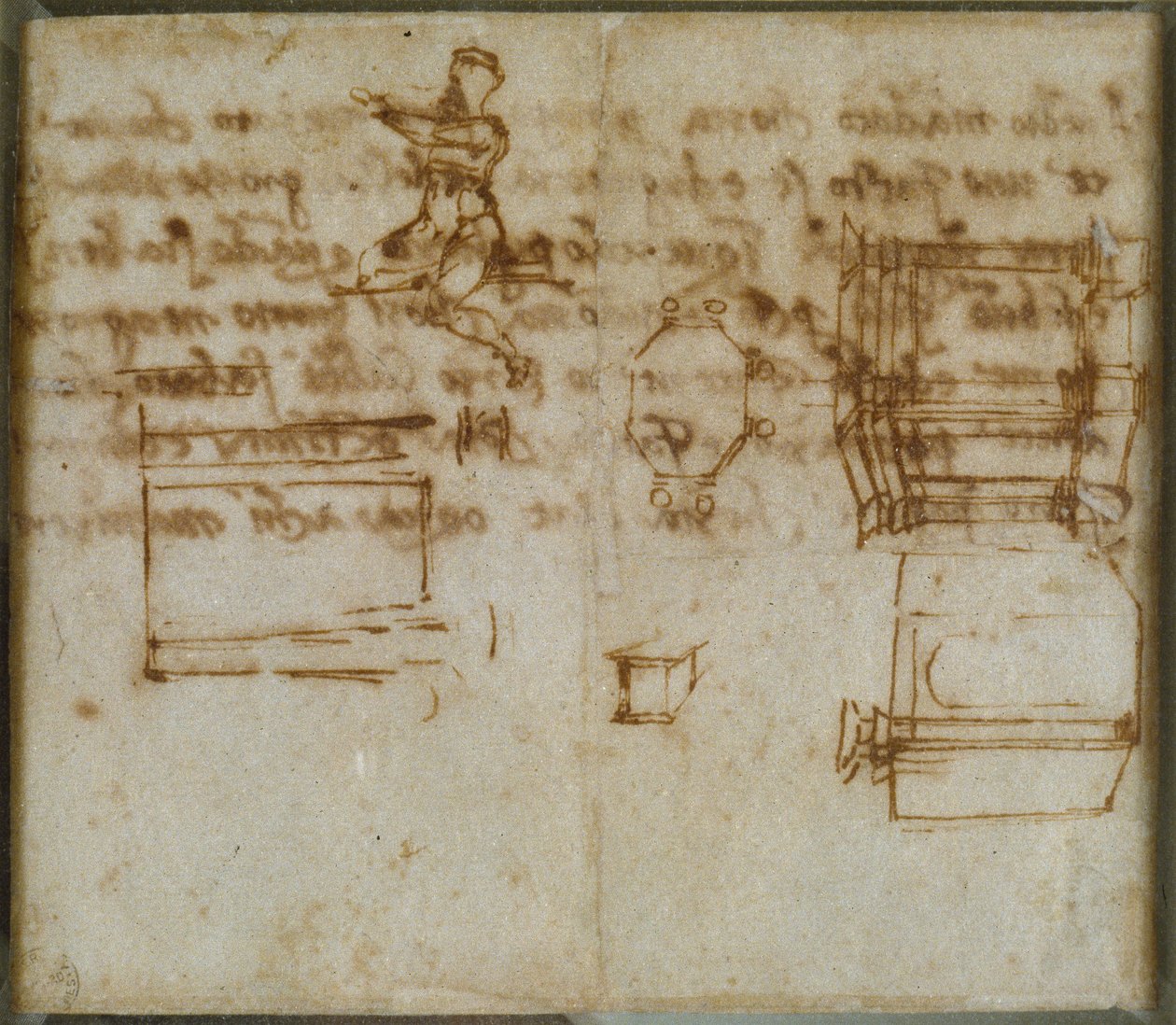 Slight Sketches of Architecture and a Small Figure Study, late 15th-early 16th century by Michelangelo Buonarroti