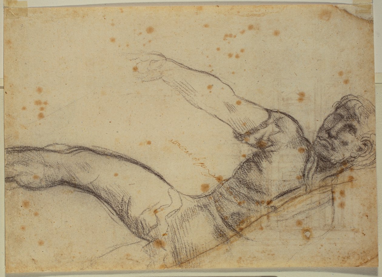 Study of Non-Autograph Figure and Inscription by Michelangelo Buonarroti