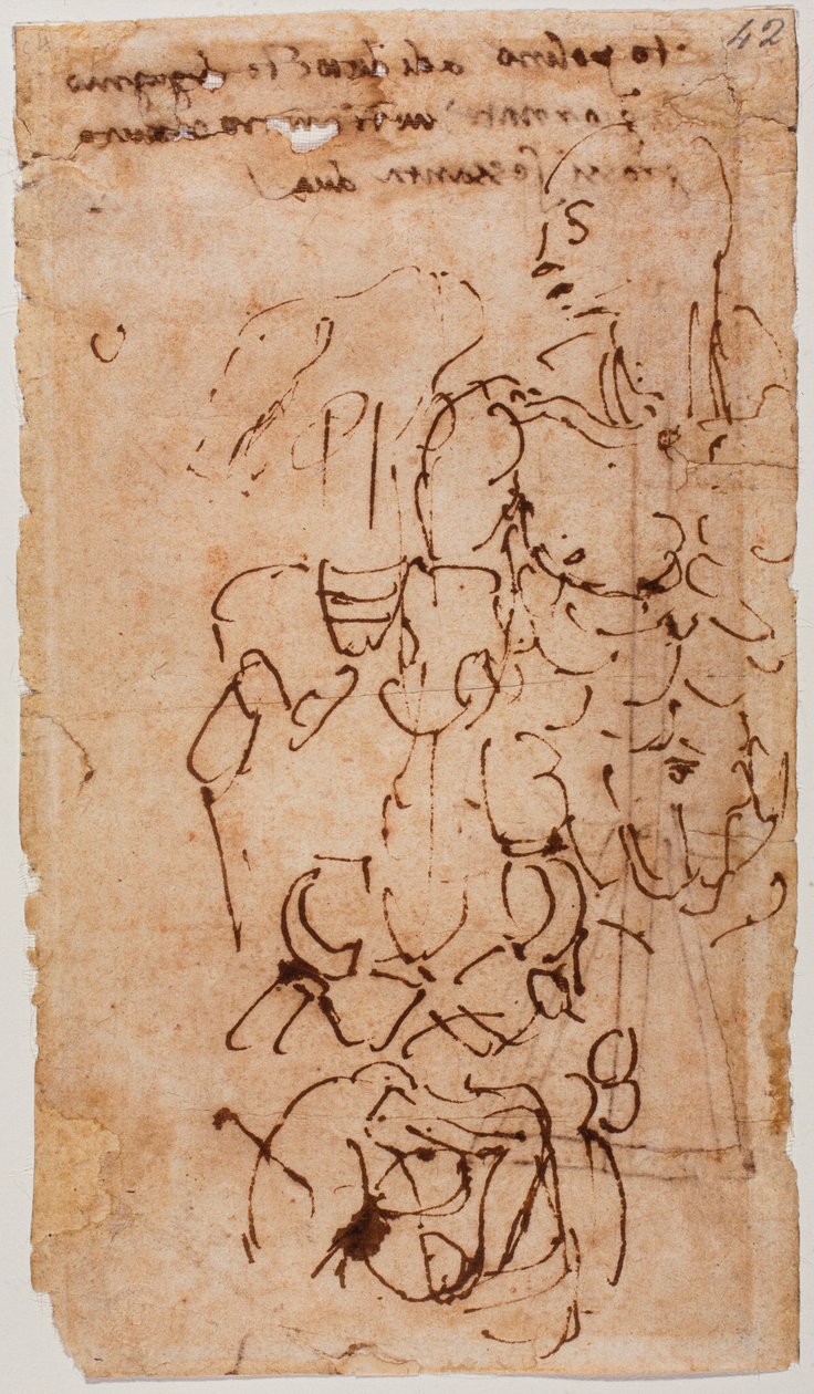 Unidentified Sketch and Handwritten Inscription by Michelangelo Buonarroti