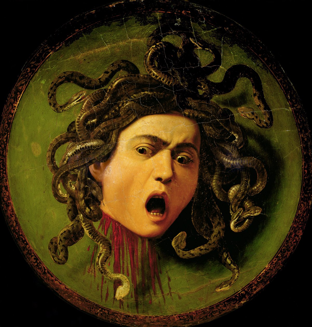 Medusa, Painted on a Leather Jousting Shield, c.1596-98 (pre restoration) by Michelangelo Merisi da Caravaggio
