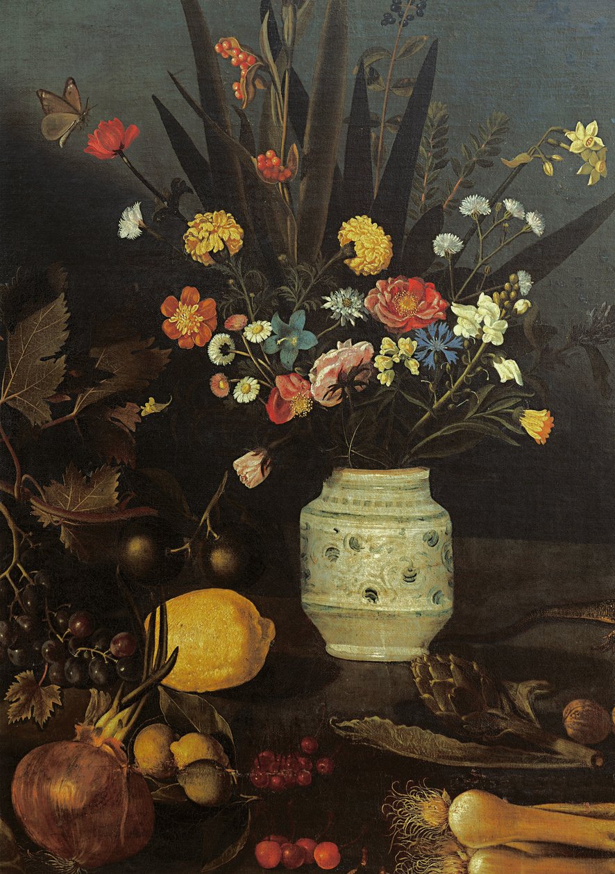 Still life with flowers and plants (detail) by Michelangelo Merisi da Caravaggio