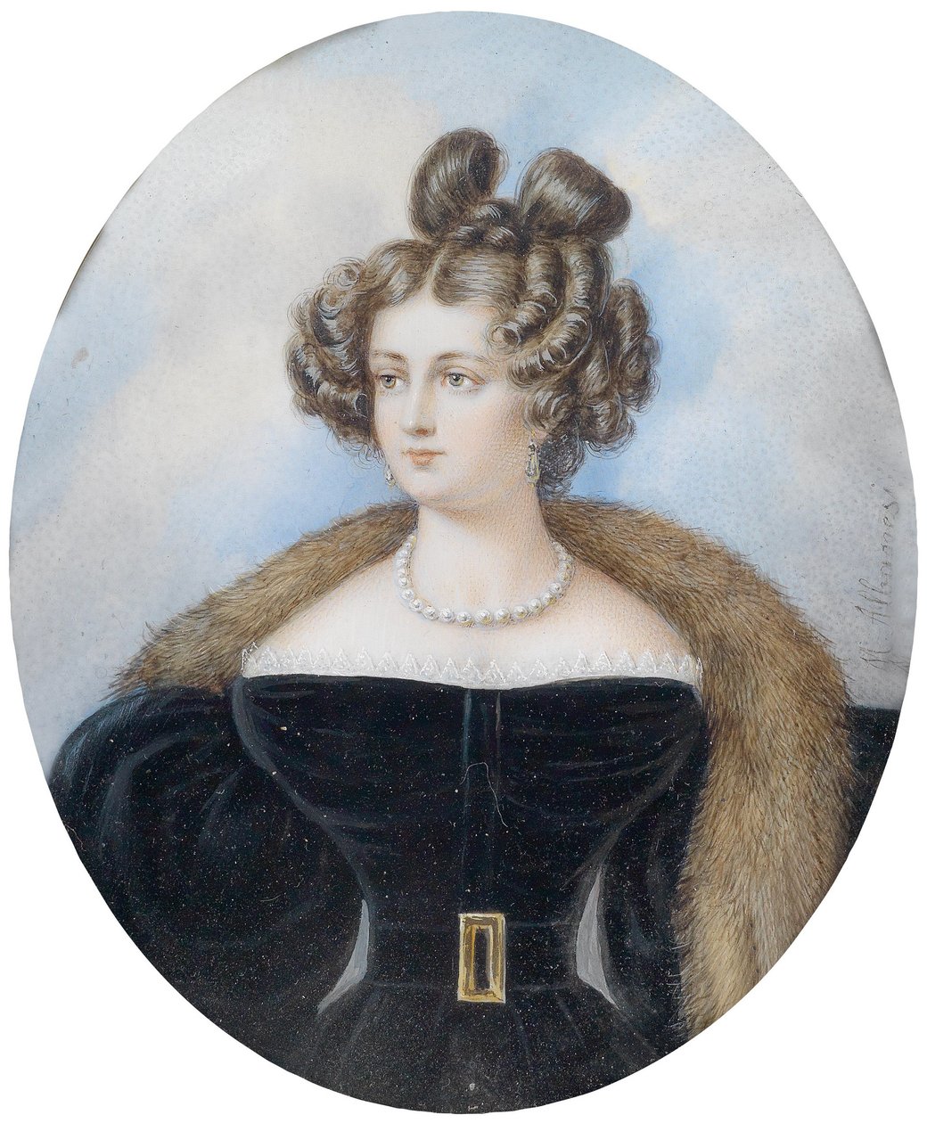 Portrait of a Lady in Black Dress and Fur Stole by Michele Albanesi