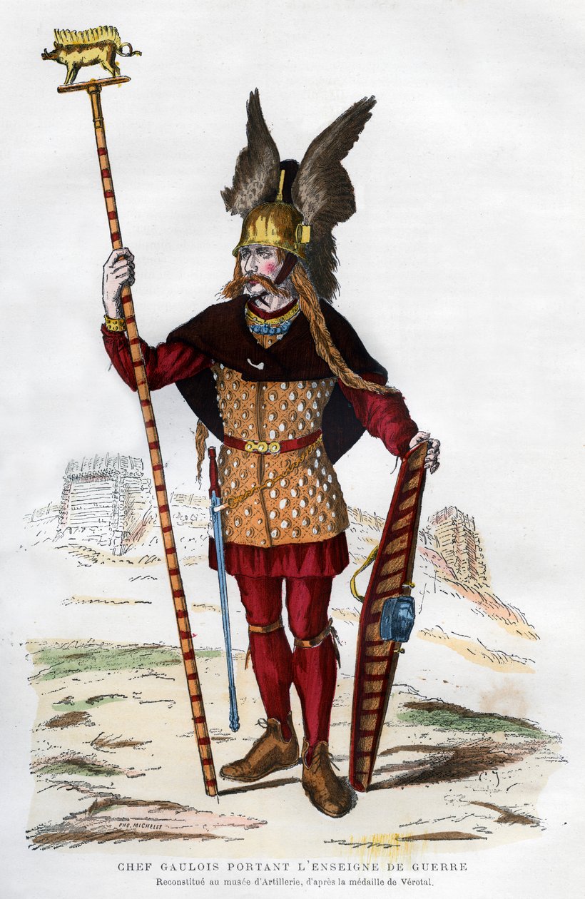 Gaul Chief in Battle Dress Carrying a Standard by Michelet