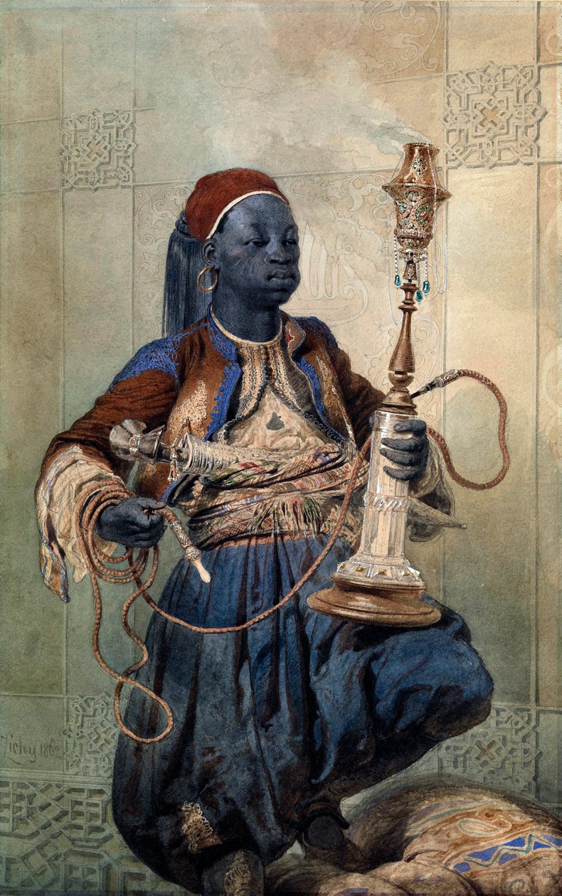 Nubian with a Waterpipe by Mihaly von Zichy