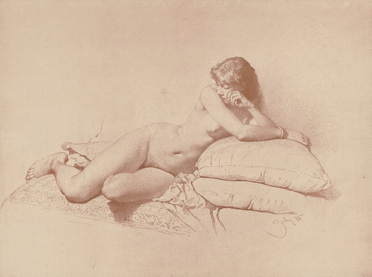 Study of a Reclining Female Nude by Mihaly von Zichy